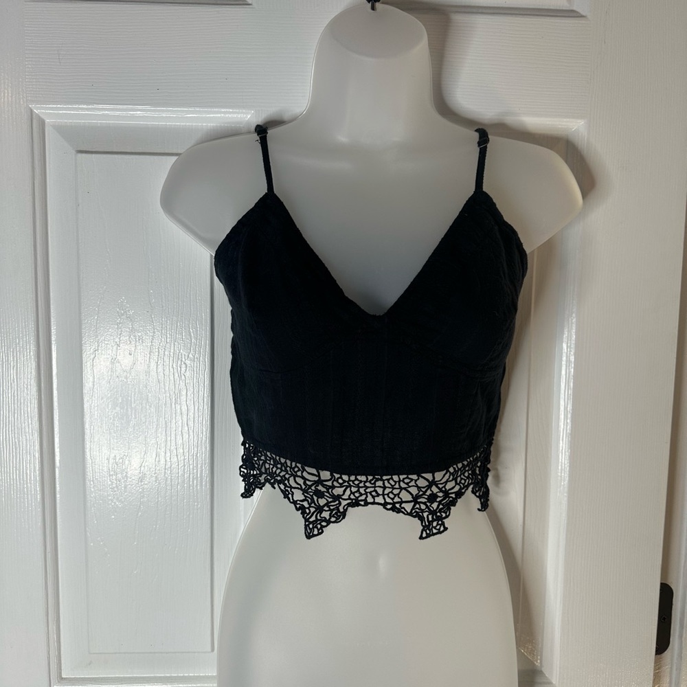 Free People FP One Geo Lace Bralette Black Medium Boho Lace Trim - Picture 3 of 7